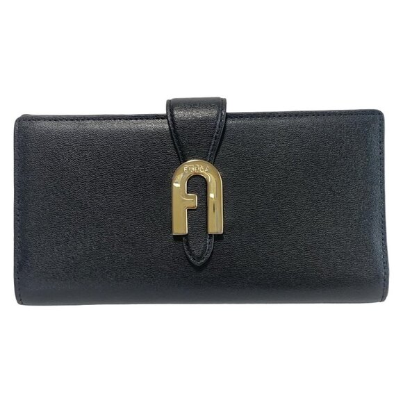 Auth FURLA Primula - Black Leather Long Wallet - Picture 1 of 6